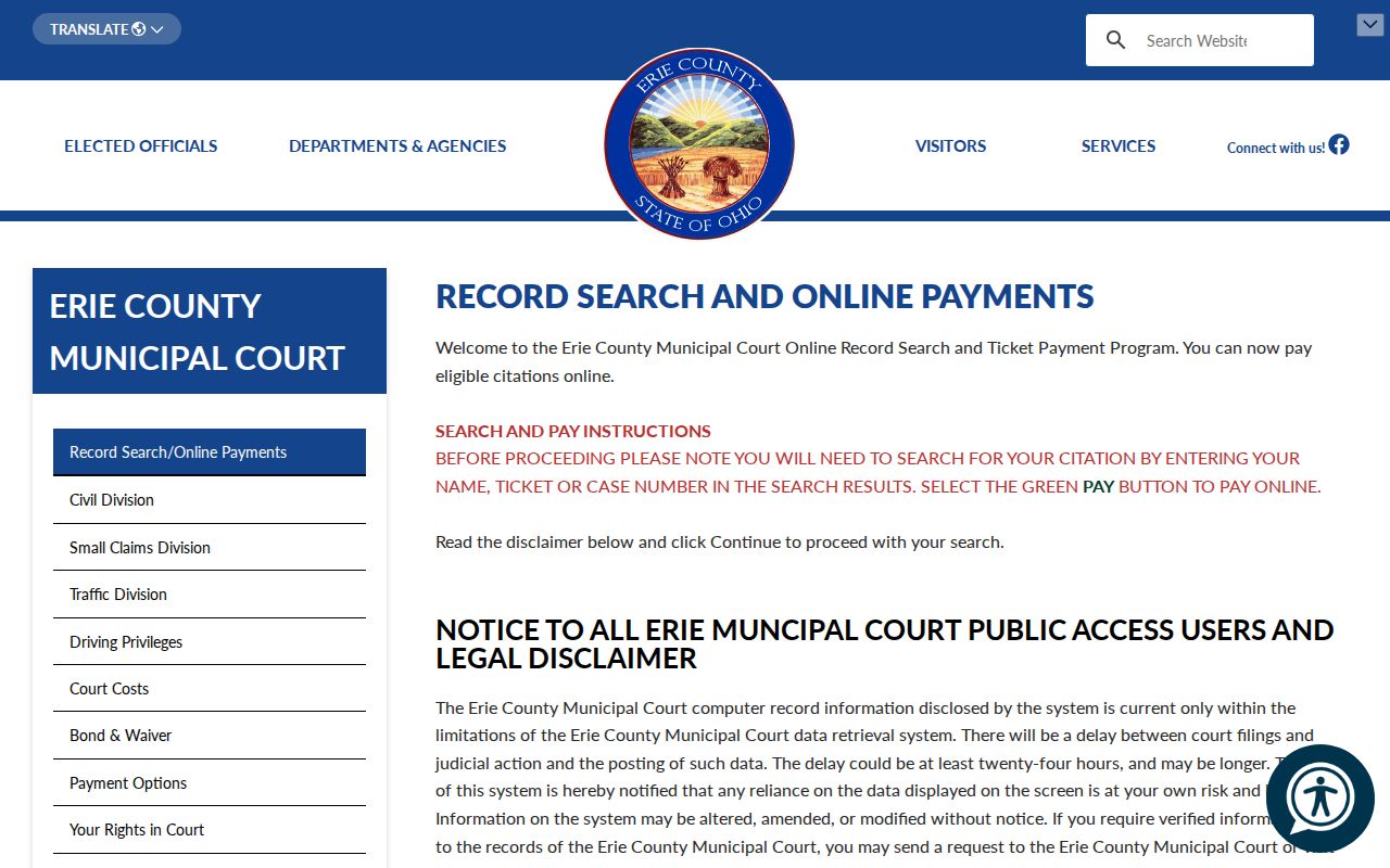 Erie County release verification through Municipal Court record search