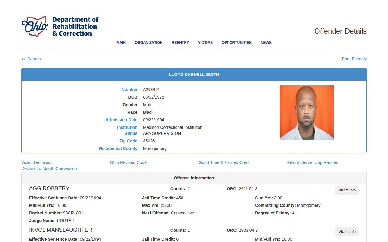 ODRC example with Erie County release and supervision date fields
