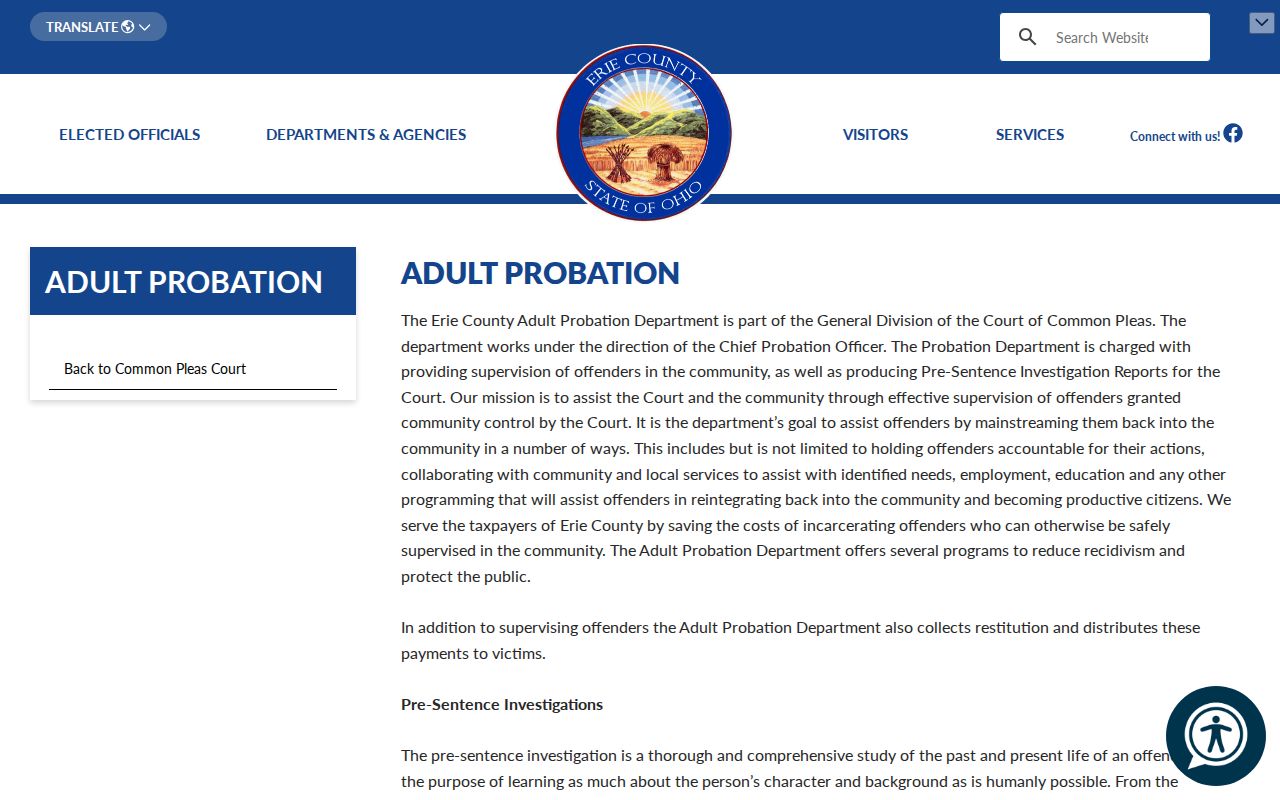 Erie County Adult Probation office and post-release supervision information